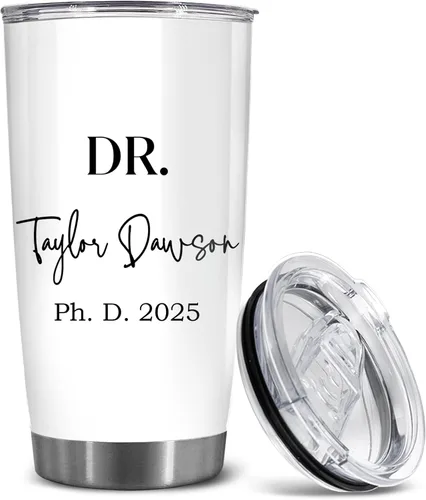 Vista 19 de BECHUSKY Regalo de graduación de doctorado personalizado, taza de doctorado con nombre personalizado, vaso de doctorado para hombres y mujeres