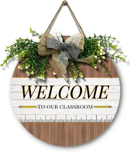Vista 21 de Señal de puerta de maestro para aula Dacawin Señal de puerta de aula de madera para maestros Guirnalda de arco iris para puerta de aula Placa