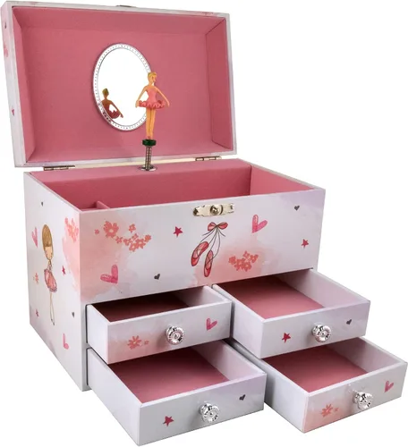 Vista 3 de The San Francisco Music Box Company Ballerina Friends - Cofre musical de 4 cajones con collar de bailarina de color dorado