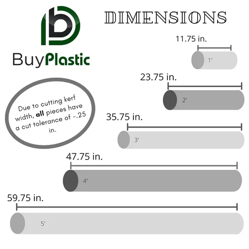 Vista 2 de Varilla de copolímero de Delrin/acetal negro de BuyPlastic de 2,5 cm de diámetro x 30 cm de longitud, longitud real de 30 cm