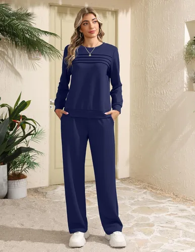 Vista 2 de Ekouaer 2 Piece Sets for Women Lounge Set Airport Fall Travel Outfits 2026 Navy Blue