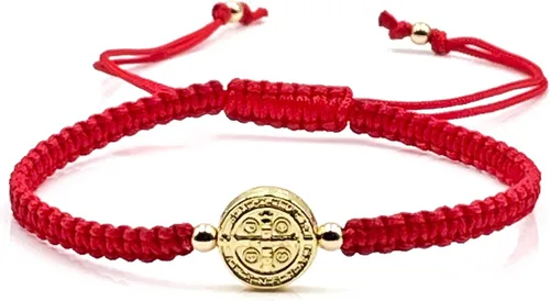 Vista 2 de St. Benedict Medal on Handcrafted Adjustable Red Cord Braided Bracelet - Protection Jewelry for Women