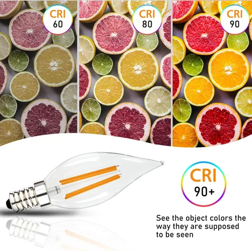 Vista 4 de Bombillas LED equivalentes a 60 vatios, bombilla LED vintage con punta de llama, bombilla LED E12 regulable 2700 K blanco cálido suave, bombilla LED