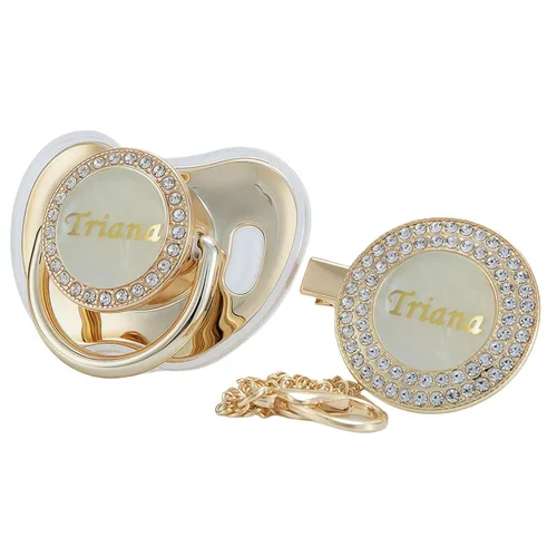 Vista 28 de Set de clip para chupete y chupete bling personalizado con cualquier nombre (Negro)