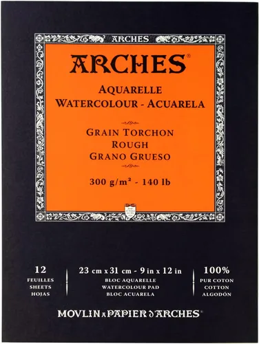 Vista 13 de Almohadilla de papel de acuarela Arches, 140 libras, prensa fría, 9"x12