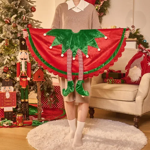 Vista 6 de Valery Madelyn Falda de Árbol de Navidad de Elfo para Decoraciones de Árbol, 36 Pulgadas de Tela Encantadora Roja Verde Pequeña Falda de Árbol