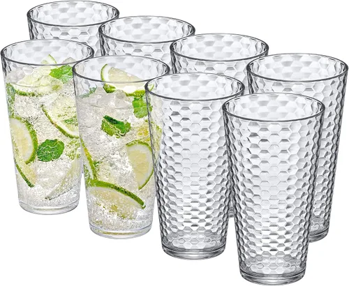 Vista 5 de Amazing Abby - Copo de nieve - Vasos de plástico de 16 onzas (juego de 8), vasos de plástico transparente reutilizables, apilables, sin BPA