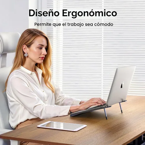 Vista 2 de UGREEN Soporte portátil para laptop, plegable y compacto de aluminio para escritorio, elevador ergonómico ajustable para computadora portátil, apto