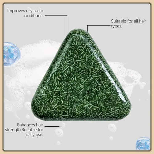 Vista 2 de Nature Seven Green Jabón de champú, barra de champú, barra triangular de hierba para adelgazar el cabello, mujeres y hombres (2 unidades)