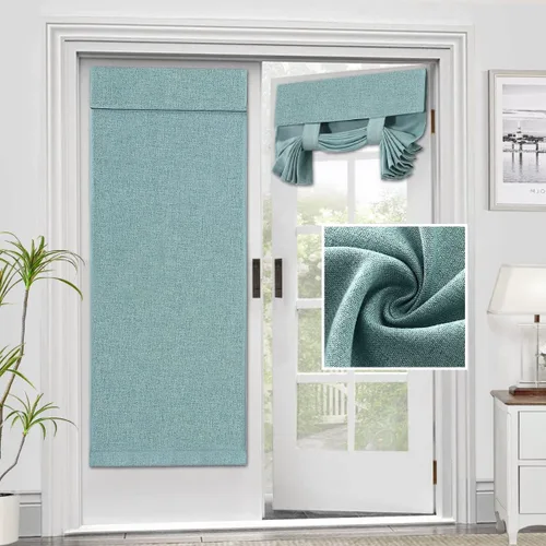 Vista 28 de H.VERSAILTEX - Cortinas para puerta francesa de lino con textura, persianas de privacidad impermeables para ventana de cocina, oscurecimiento