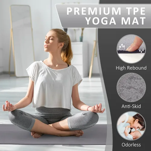 Vista 5 de Signature Fitness - Tapete de yoga multiusos de 0.25 pulgadas de grosor, alta densidad, sin desgarros, con correa y características ligeras para uso