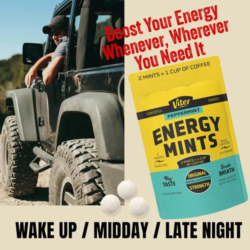 Vista 3 de Viter Energy Mentas con cafeína, 40 mg de cafeína, vitaminas B, sin azúcar. (menta, 8 onzas, bolsa a granel)