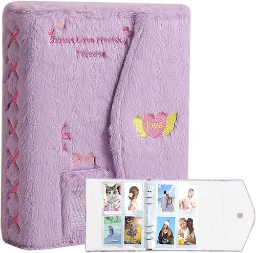 Vista 8 de Carpeta A5 Kpop - Álbum de fotos de felpa con 20 fundas interiores de 3 pulgadas para álbum de fotos en hojas sueltas, rellenable, 6 anillos, Negro