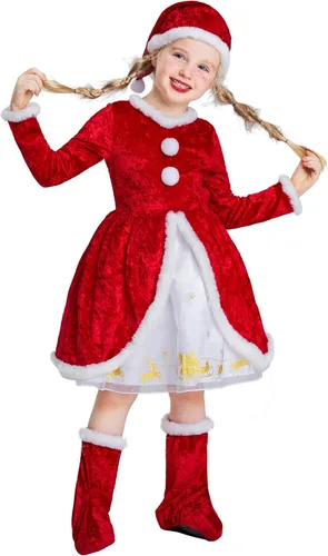 Vista 3 de IKALI Kids Holiday Santa Claus Costume Christmas Dress Holiday Party Dress-up Outfit for Boys Girls Children