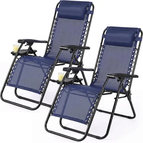 Vista 12 de NEWBULIG Juego de 2 sillas de gravedad cero, sillas reclinables plegables Gris