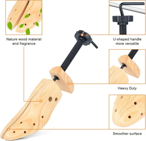 Vista 3 de Par de camilla de zapatos de madera, árboles de zapatos ajustables para hombres y mujeres, tallador de zapatos de madera para hombre y mujer