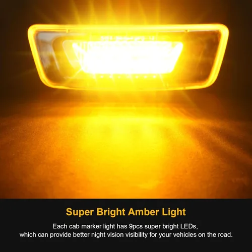 Vista 2 de Conjunto de 2 luces LED de señal de giro de marcador lateral, lente transparente ámbar súper brillante 9-3014-SMD selladas LED rectangulares