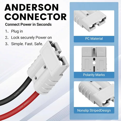 Vista 9 de Anderson Connectors - Conector rápido de batería 10 AWG 50A, kit de conectores Anderson con cables de 20 pulgadas (1.64 pies), conector rápido
