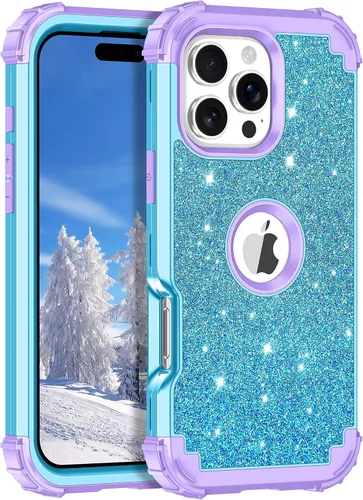 Vista 15 de LONTECT Funda para iPhone 15 Plus con purpurina brillante 3 en 1, a prueba de golpes, resistente, híbrida, resistente, funda protectora de alto