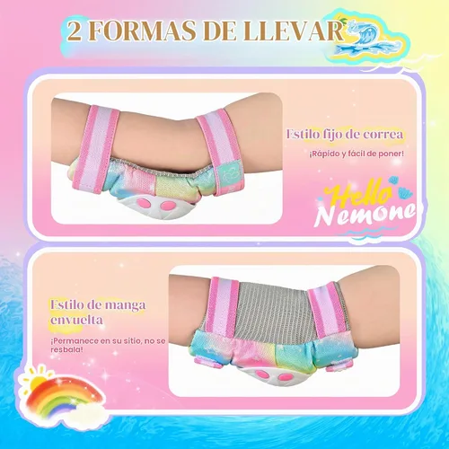 Vista 4 de NEMONE Rodilleras para niños, coderas, coderas, muñequeras con bolsa de cordón, juego de equipo de protección reflectante ajustable para patinetes