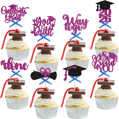 Vista 27 de Gyufise 1 paquete de decoración de pastel de graduación 2025 con purpurina de felicitaciones clase de 2025, decoración de pastel de diploma 2025