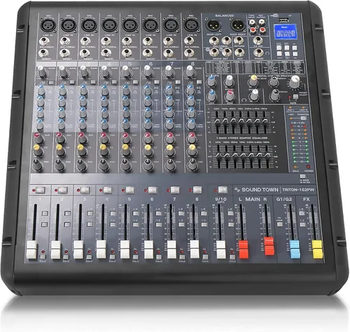 Vista 5 de Sound Town Mezclador de audio profesional de 12 canales con interfaz USB, grabación, EQ, Bluetooth, DSP y 48V Phantom (TRITON-A12BD)