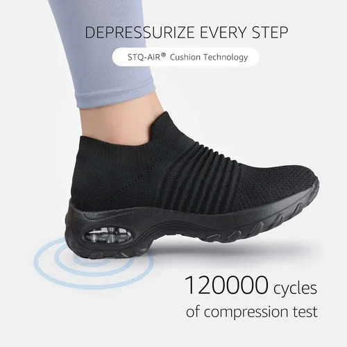 Vista 5 de STQ - Tenis para caminar, sin cordones, de malla transpirable, cómodos, a la moda, mocasines con plataforma de cuña para mujer