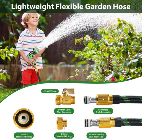 Vista 3 de Manguera de jardín flexible y ligera de 100 pies, manguera de agua no expandible con boquilla rociadora de 10 funciones para patio, exteriores