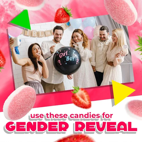Vista 4 de Gomitas de fresa Bolsa de 1 libra Caramelos de gomitas de fresa hinchados Caramelos rosados para baby shower y fiestas de revelación de género