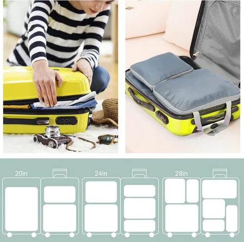 Vista 2 de Cubos de equipaje de compresión para viaje, bolsas organizadoras de maleta, juego de 7 bolsas de viaje expandibles, organizador para equipaje