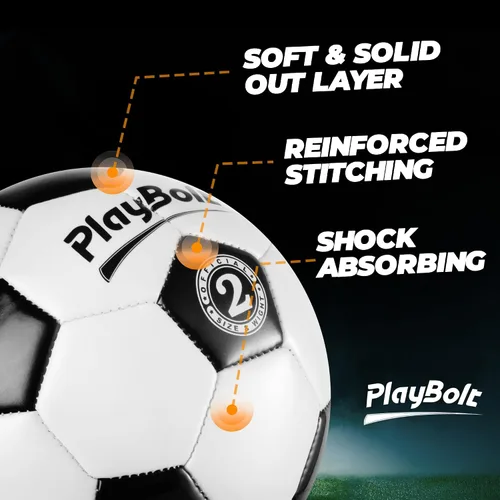 Vista 4 de PlayBolt Soccer Ball Sizes 2, 3, 4, 5 with Pump - Black & White Training Practice & Match Ball for Kids, Youth and Adults (1-Pack or 4-Pack)