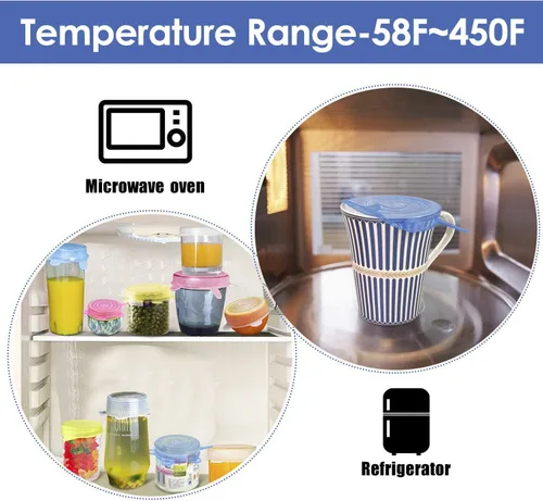 Vista 4 de Longzon Tapas elásticas de silicona, paquete de 12 fundas pequeñas, reutilizables y duraderas para almacenamiento de alimentos, para tazas, tazones