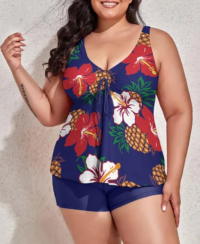 Vista 5 de Tankini con control de abdomen y pantalones cortos, trajes de baño de 2 piezas para mujer