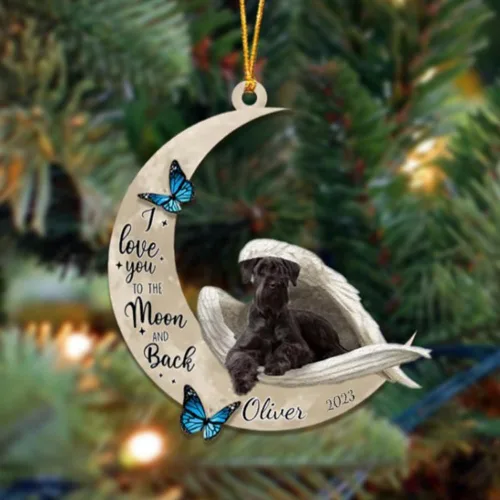 Vista 141 de Adorno colgante personalizado de ángel durmiendo en la luna, perro sabueso afgano, nombre personalizado, acrílico impreso en 2D plano – cumpleaños