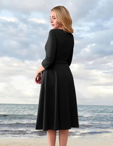 Vista 7 de DRESSTELLS Vestidos de cóctel para mujer, vestido vintage de boda para Negro
