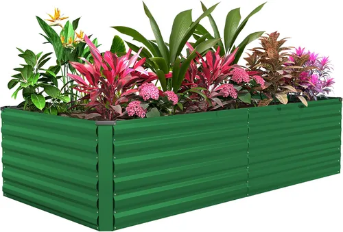Vista 30 de Cama de jardín elevada con enrejado de arco para plantas trepadoras, cama de jardín elevada galvanizada, jardineras al aire libre para verduras