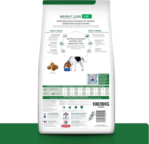 Vista 2 de Hill's Prescription Diet r/d Comida seca para perros con reducción de peso #1 recomendado por veterinarios, receta de pollo, 8.5 libras. Bolsa