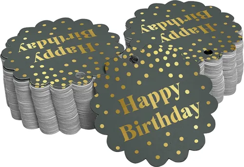 Vista 13 de Etiquetas de papel para colgar con texto en inglés «Happy Birthday» (50 unidades)