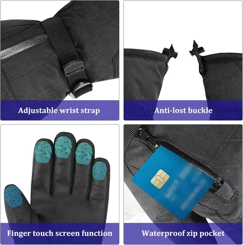 Vista 2 de Guantes de esquí para niños, guantes de nieve impermeables, guantes de snowboard para pantalla táctil, guantes de invierno con bolsillo para niños