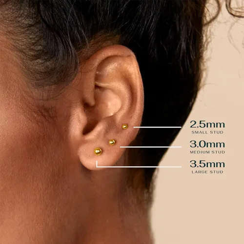 Vista 2 de PAVOI 14K Gold Plated Solid 925 Sterling Silver Post Ball Stud Flat Back Earrings for Women Cartilage Earring Helix Piercing Jewelry Small Stud