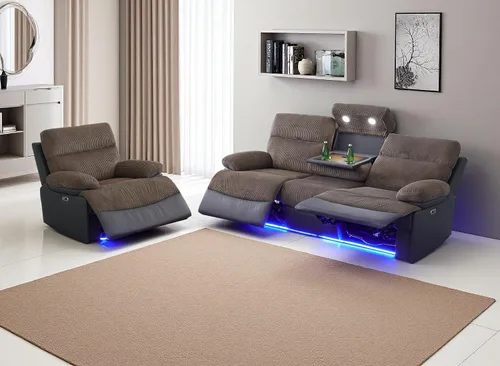 Vista 126 de Juego de sofá reclinable eléctrico, seccional de cuero transpirable beige, juego de muebles de sala de estar, 2 piezas, sofá reclinable eléctrico