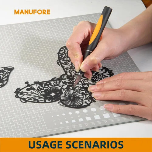 Vista 5 de MANUFORE Juego de alfombrillas de corte gris A3, A4, A5 con escala de centímetro y pulgadas, tabla de cortar autocurable con 5 capas de grosor