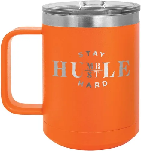 Vista 8 de STAY HUMBLE HUSTLE HARD Negro 15 oz Taza de café w/tapa deslizante Taza de café de viaje aislada Ideas de regalos de cumpleaños o Navidad