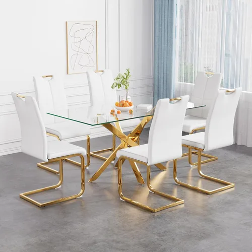 Vista 25 de Juego de mesa de comedor de 36 pulgadas para 4, moderna parte superior cuadrada de vidrio templado, mesa de patas de acero inoxidable con acabado