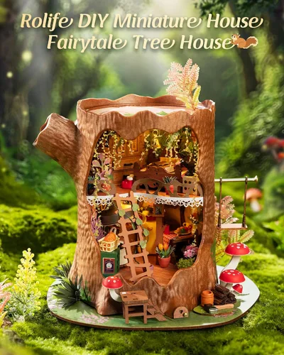 Vista 2 de Rolife DIY - Kits de casa de hadas en miniatura del bosque - Casa del árbol de cuento de hadas