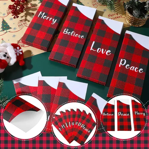 Vista 7 de Roowest 100 bolsas de cubiertos de Navidad desechables, soporte para cubiertos de papel de Navidad, bolsas para Navidad, hogar, boda, fiesta