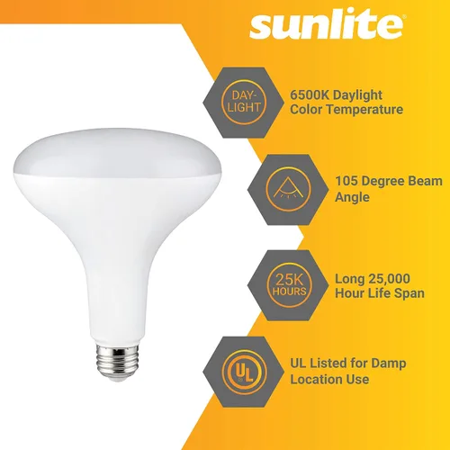 Vista 3 de Sunlite 41191 Bombilla LED BR40 empotrable, 14 W (equivalente a 85 W), 1060 lúmenes, base media (E26), regulable, inundación, certificación UL, 6500