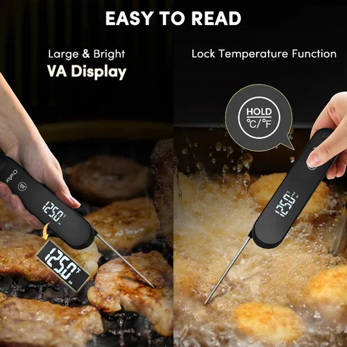 Vista 4 de Termómetro de carne, termómetro de temperatura de lectura instantánea de 0.5s, termómetro digital de temperatura de alimentos con pantalla VA