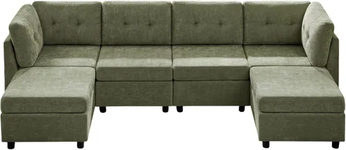 Vista 3 de VANOMi Sofá modular modular para sala de estar, sofás y sofás de felpilla de 4 plazas con 2 otomanas de 118 pulgadas para sala de estar, dormitorio