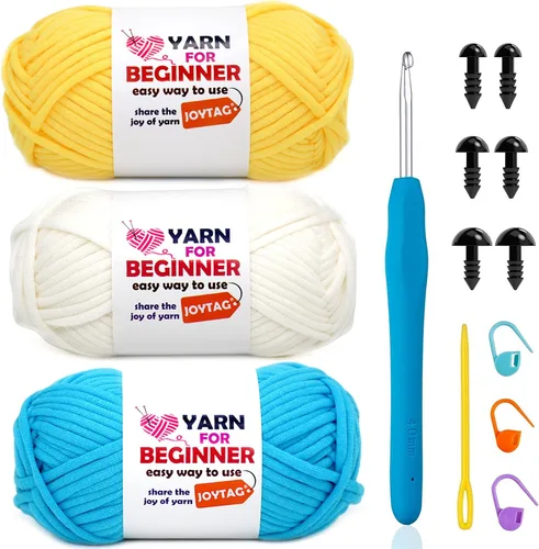 Vista 13 de Hilo de Ganchillo para Principiantes Verde Manzana Hilo de Algodón para Tejer y Tejido - Kit de Ganchillo para Principiantes - 3 * 50g